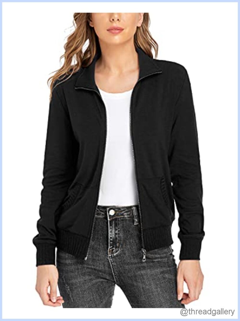 Women's Stand Collar Zip Up Long Sleeve Jacket with Pockets Running Sweatshirt